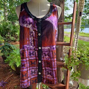 African Born Abstract Butterfly Print Button Front Sleeveless Top